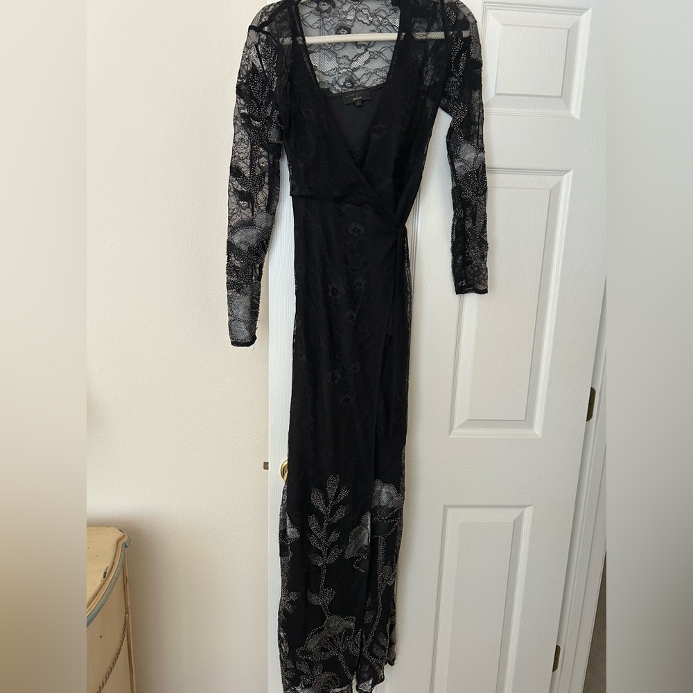 Michael Costello x Revolve Black and Silver Long Sleeve Dress